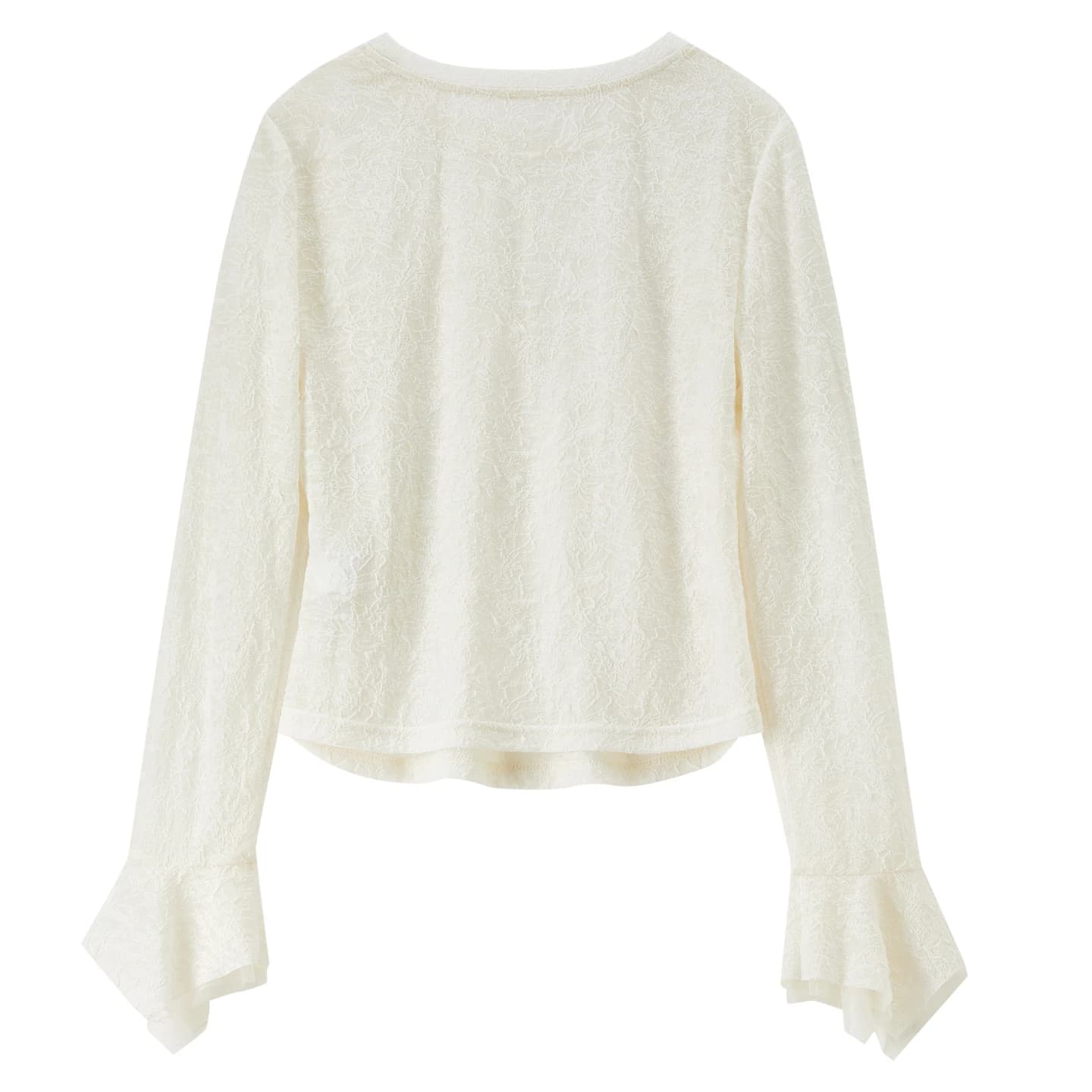 T-shirt en dentelle SENTUBILA pour femme, collection Printemps 2026, col rond, manches évasées, tran