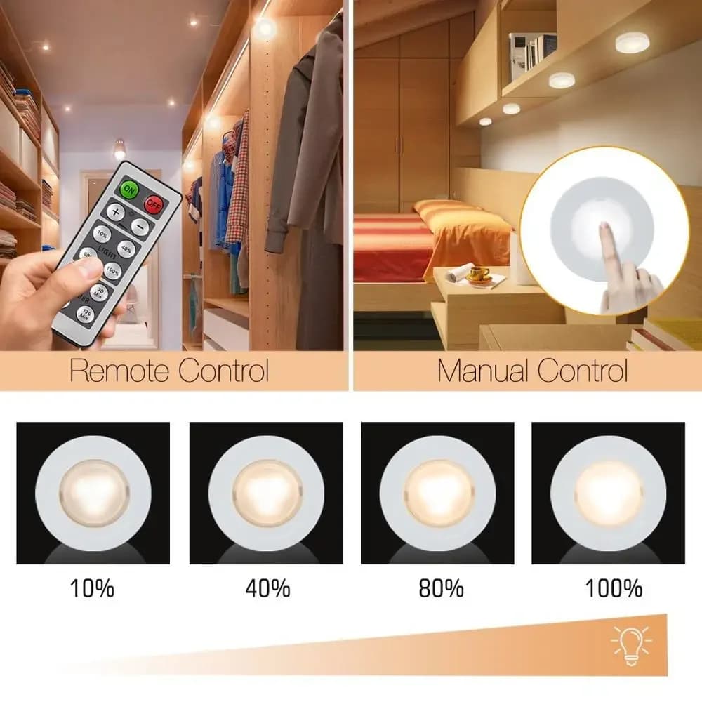 Puck lumineux LED sans fil sous-meuble, avec télécommande, lampe de nuit à intensité variable, alime