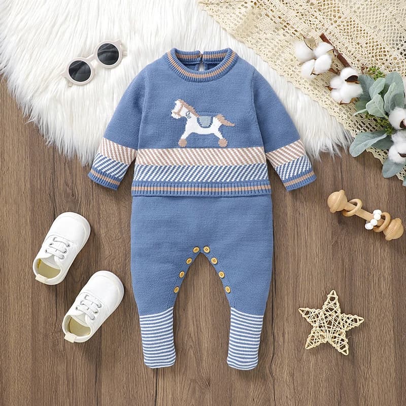Barboteuse bleue en tricot à manches longues pour bébé, combinaisons pour nouveau-né garçon, combish