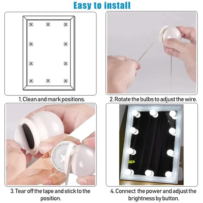 Miroir de maquillage ampoule LED lumières de vanité USB 12V salle de bain coiffeuse éclairage Dimmab