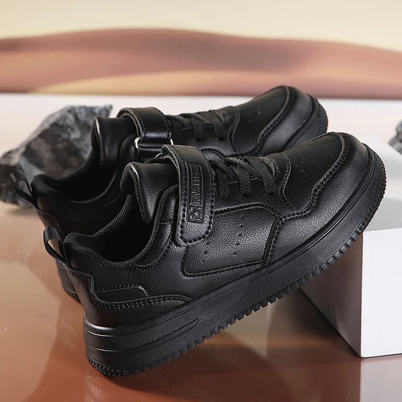 Noir enfants chaussures sport course décontracté marche étudiant mode nouveau cuir enfants baskets r