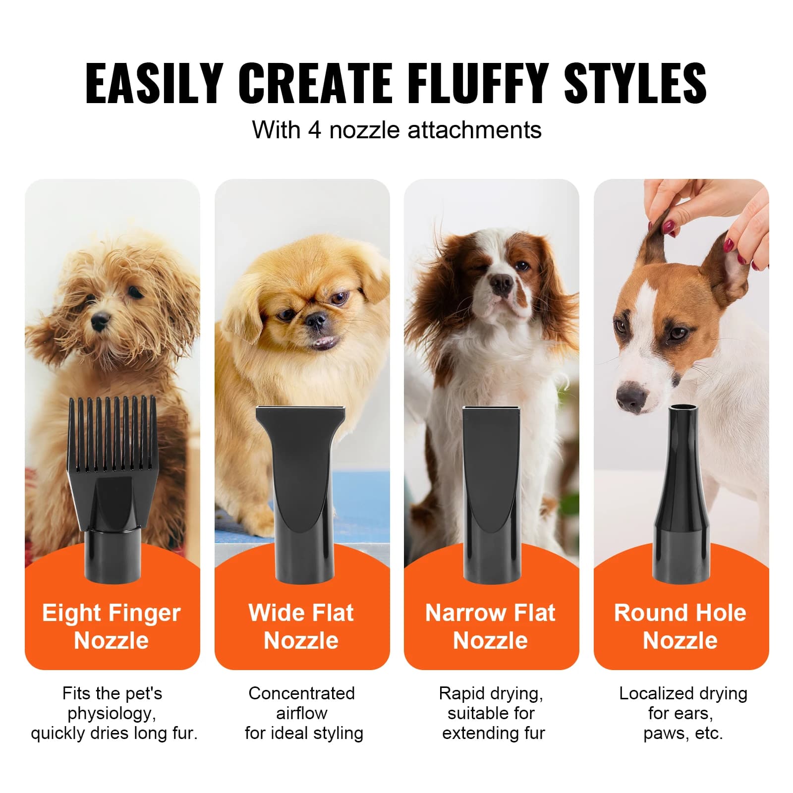 SucceBuy 2000W/2.7HP sèche-cheveux pour chien contrôle de la température à vitesse réglable avec 4 b