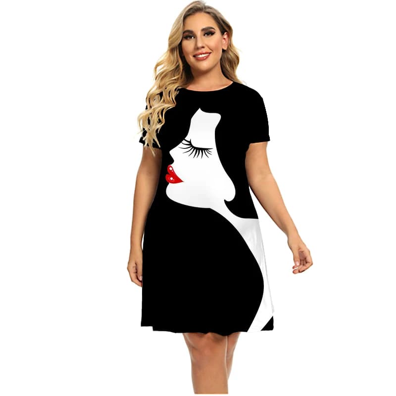 Robe de peinture abstraite 3D pour femmes, manches courtes, col rond, vêtements d'été décontractés, 