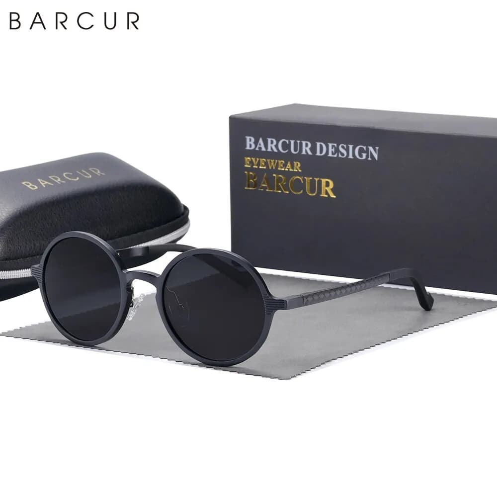 BARCUR-Lunettes de soleil rondes noires pour hommes et femmes, lunettes de soleil, lunettes de marqu