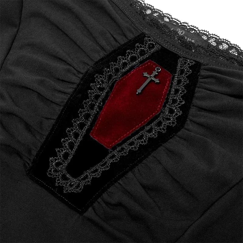 PUNK RAVE-T-shirt à manches longues gothique pour femme, col slash, ligne A, coton élastique, noir, 