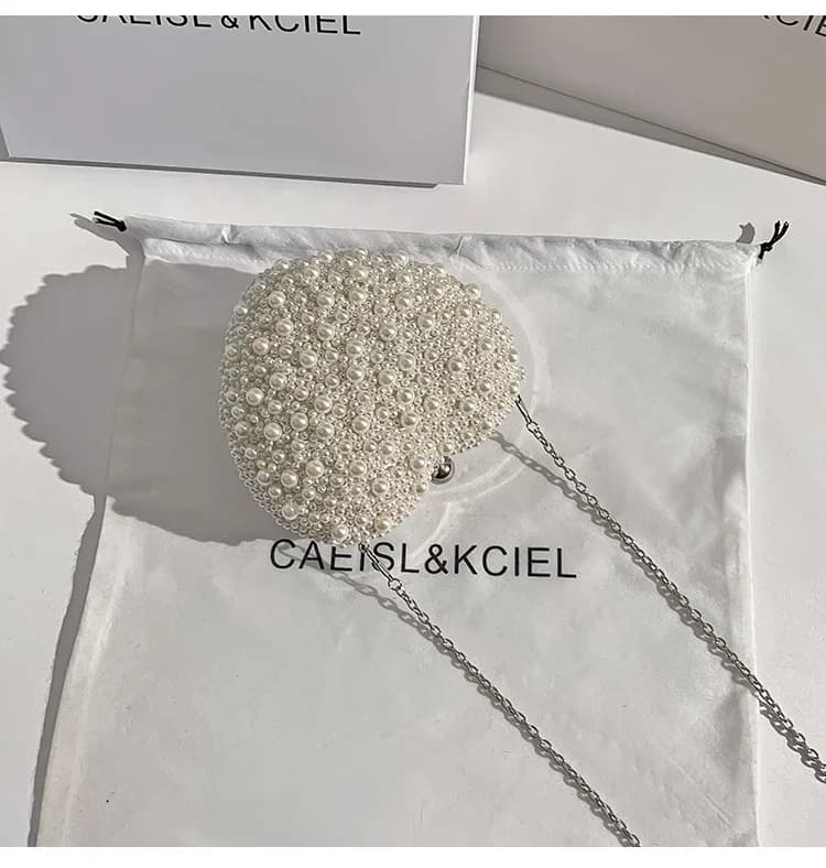 Sac à main en forme de cœur perlé pour femme, sac de soirée, pochette de fête de mariage, sac messag