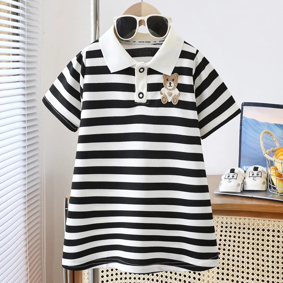 Robe d'été pour filles, édition coréenne, rayée, revers fraise, tenue décontractée, nouvelle collect