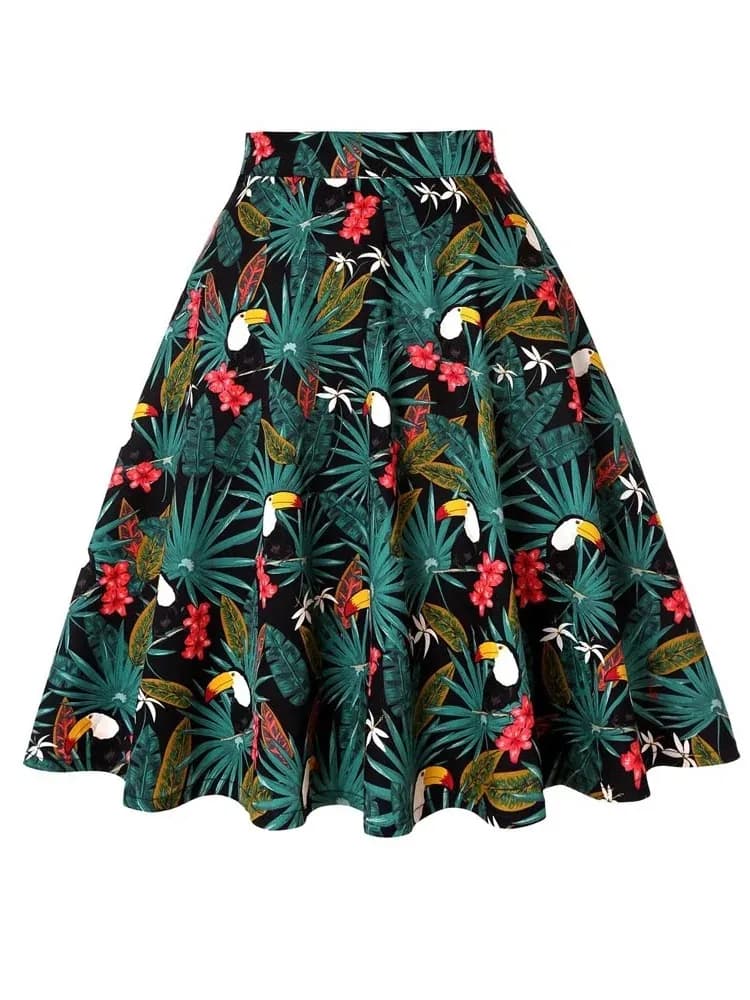 Harajuku-Jupe trapèze pour femme, vintage, années 60, imprimé pic de calcul, Tropical Pin Up, patine