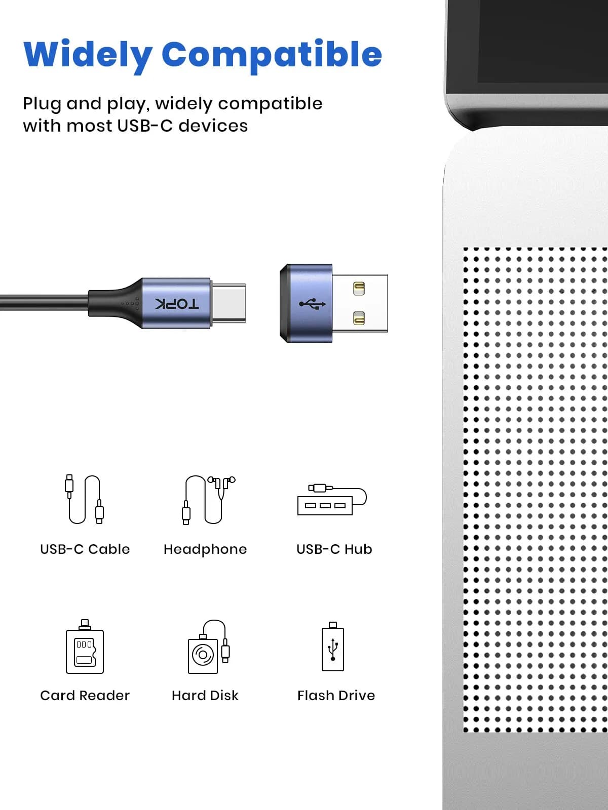 TOPK-Adaptateur USB C vers USB mâle AT13, USB femelle (Type-C) vers USB 2.0 mâle (USB-A), charge rap