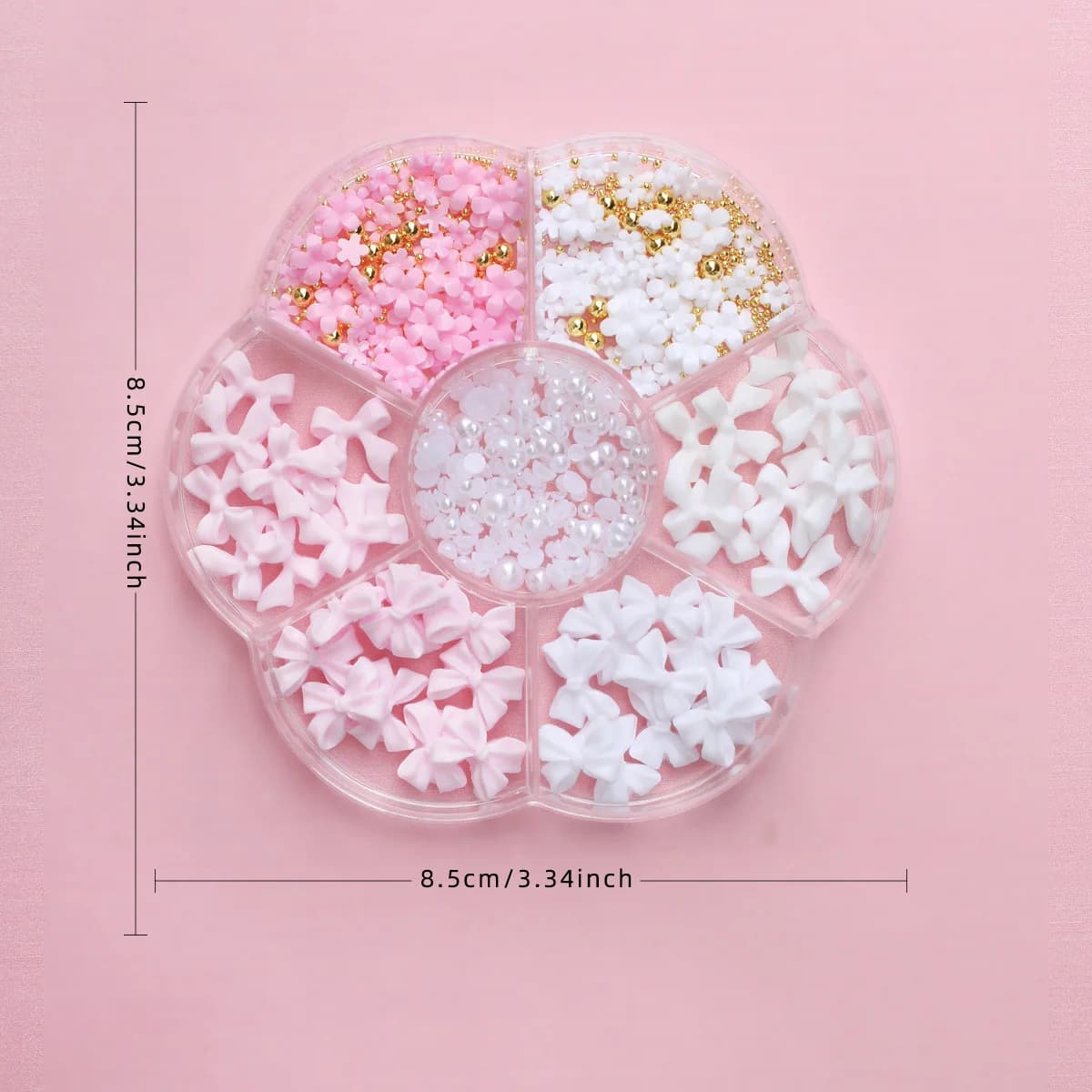 Kit de décorations pour ongles avec nœud floral 3D, 1 boîte, rose/blanc, acrylique Floral/perles de 