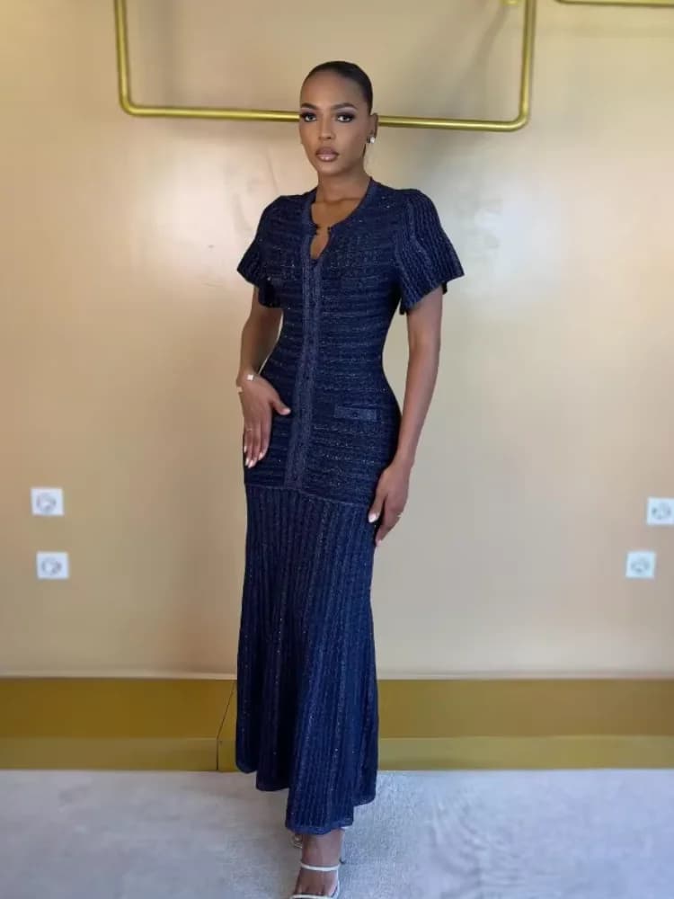 Robe midi vintage texturée à sequins, manches courtes, boutonnée sur le devant, ourlet plissé, pour 