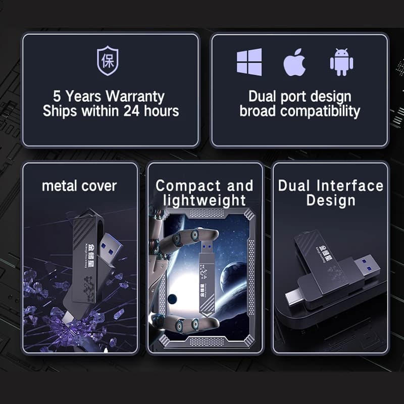 Kingchuxing clé USB type-c à semi-conducteurs haute vitesse 128GB 256GB 512GB disque dur Mobile doub