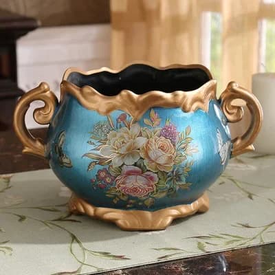 Vase à fleurs doré de palais européen, ornements de pièce maîtresse, ameublement de maison, artisana