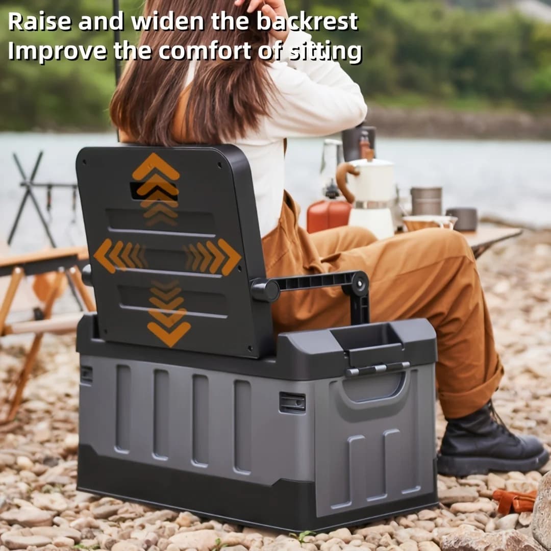 Tabouret de rangement pliable pour l'extérieur avec dossier ergonomique - Siège portable pour le cam