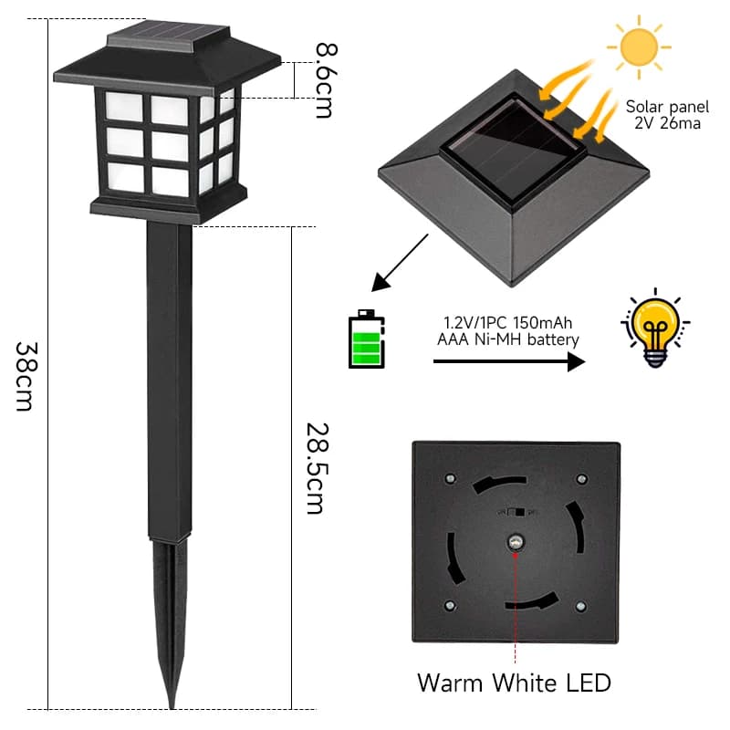 Lampe LED Solaire Imperméable d'Extérieur, Luminaire Décoratif d'Extérieur, Idéal pour un Jardin, un