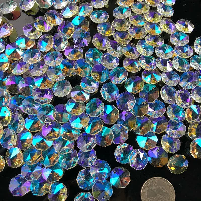 Lustre à prisme en cristal poli de couleur AB, perle octogonale, partie Aurora, attrape-soleil, ride