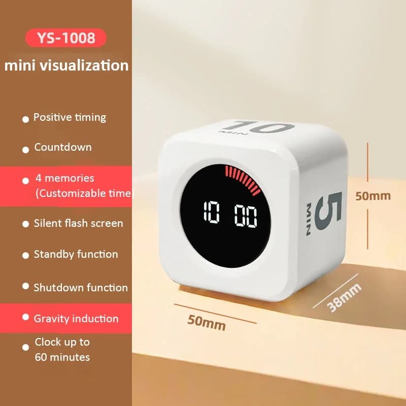 Minuteur visuel cubique 99 minutes, compte à rebours silencieux, type-C, capteur de gravité, minuteu