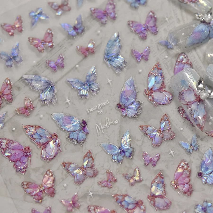 Autocollants pour Nail Art papillon aurore en relief 5D, 1 pièce, autocollants auto-adhésifs pour dé