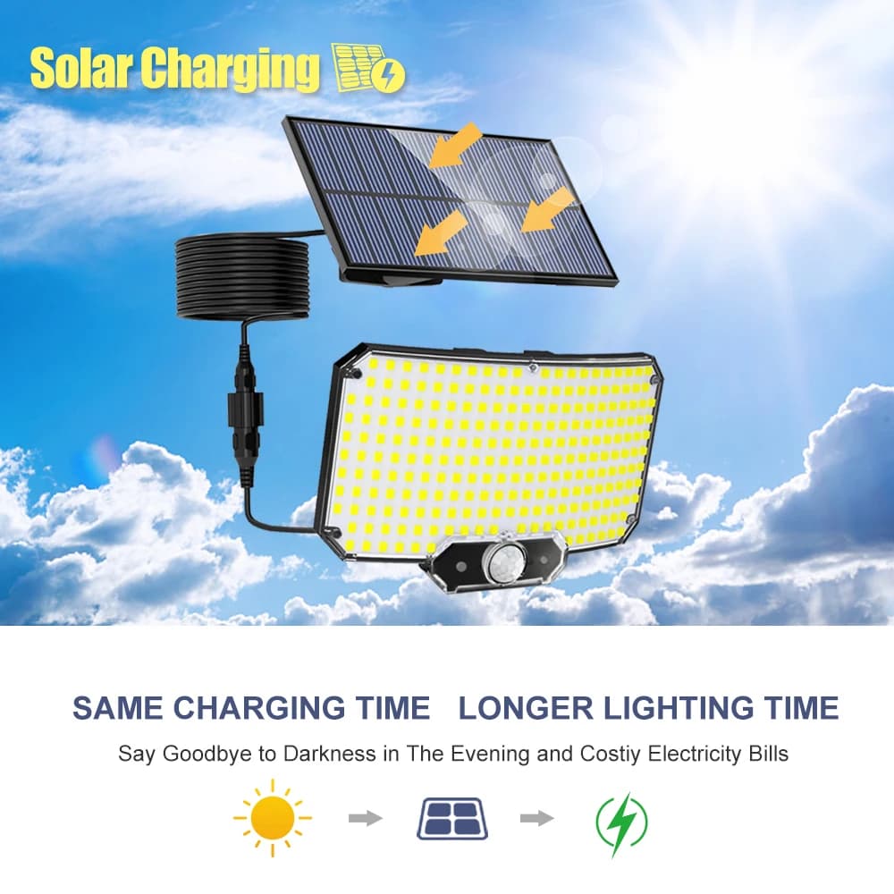 Lampes Solaires à 234 ou 318/348 LED avec 3 Modes de Fonctionnement, Détecteur de Mouvement Super Lu