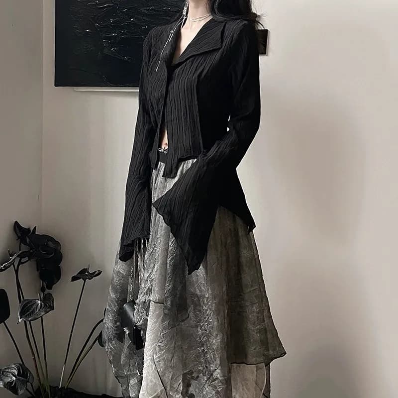 Karrcat – chemises gothiques noires, irrégulières, Style Yamamoto, Blouse à manches évasées, vêtemen