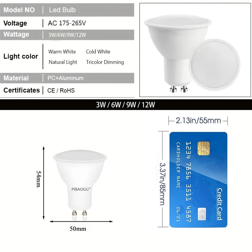 10 pièces 220V 3W 6W 9W 12W ampoule LED GU10 projecteur LED lampe de maïs lampe à économie d'énergie