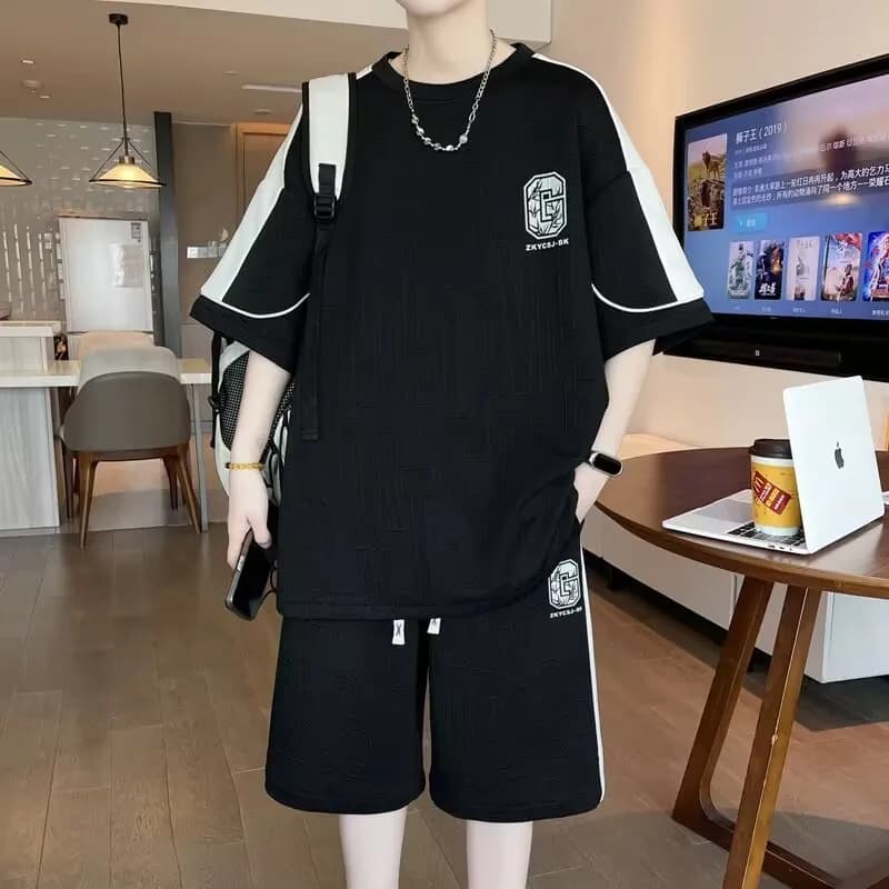 Nouvel ensemble d'été gaufré pour homme TZ60 2026 – Survêtement décontracté 4XL 5XL T-shirt + Short 