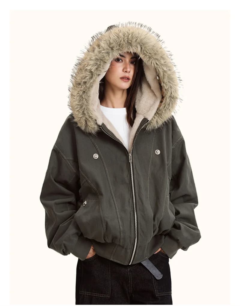ZAROY col de fourrure Parkas à capuche Y2k Harajuku épaissir vestes rembourrées décontracté fermetur