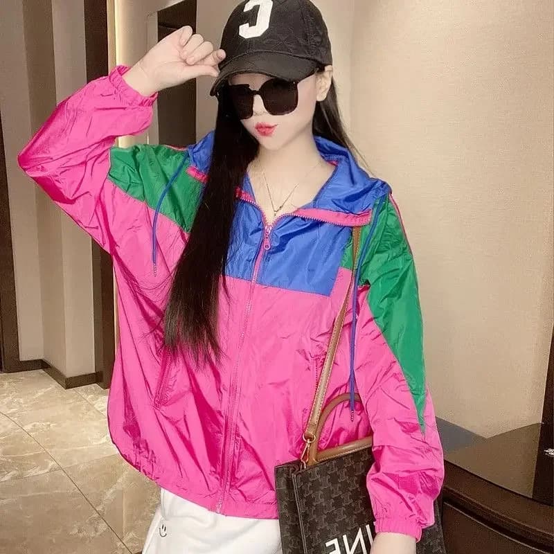 Veste à capuche à manches longues pour femmes, sweat-shirt, vêtements de protection solaire, patchwo