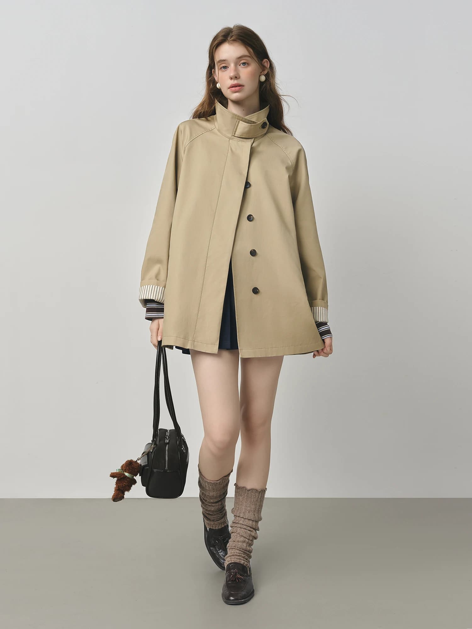 FSLE Style britannique conception col montant coupe-vent Trench veste pour les femmes 2025 automne n