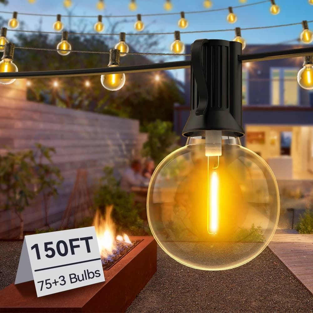 Guirxiété lumineuse LED avec ampoule rétro, 150 pieds, G40, nickel é, connectable, Noël, jardin, déc
