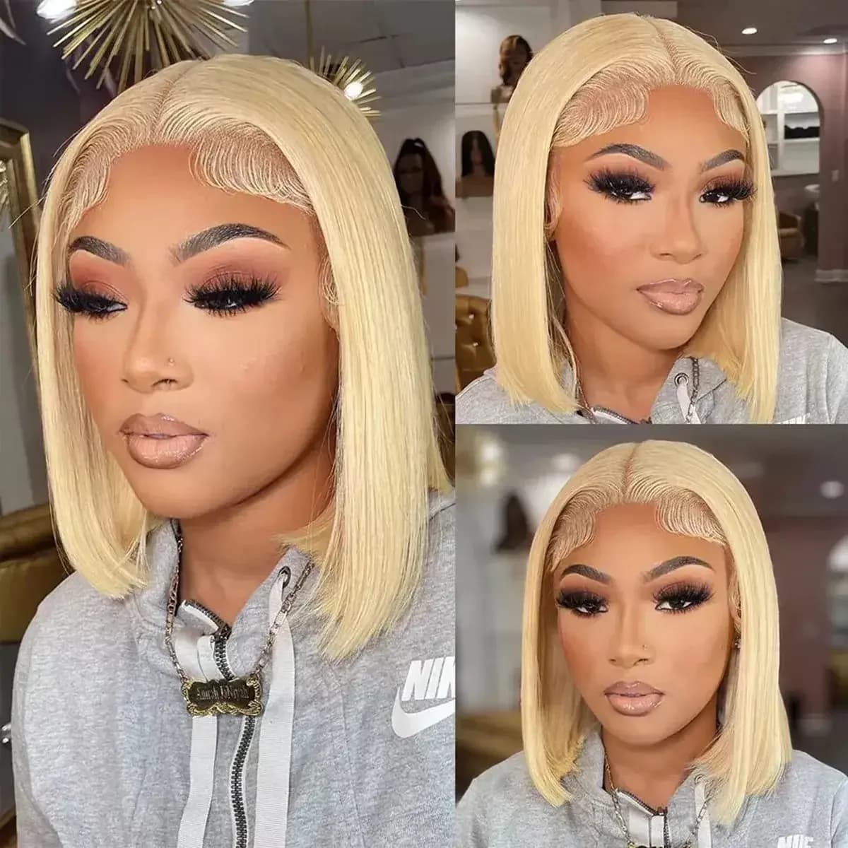 Perruques Courtes Blondes 613 Bob de 8 à 14 Pouces en Cheveux Humains avec Dentelle Frontale pour Fe