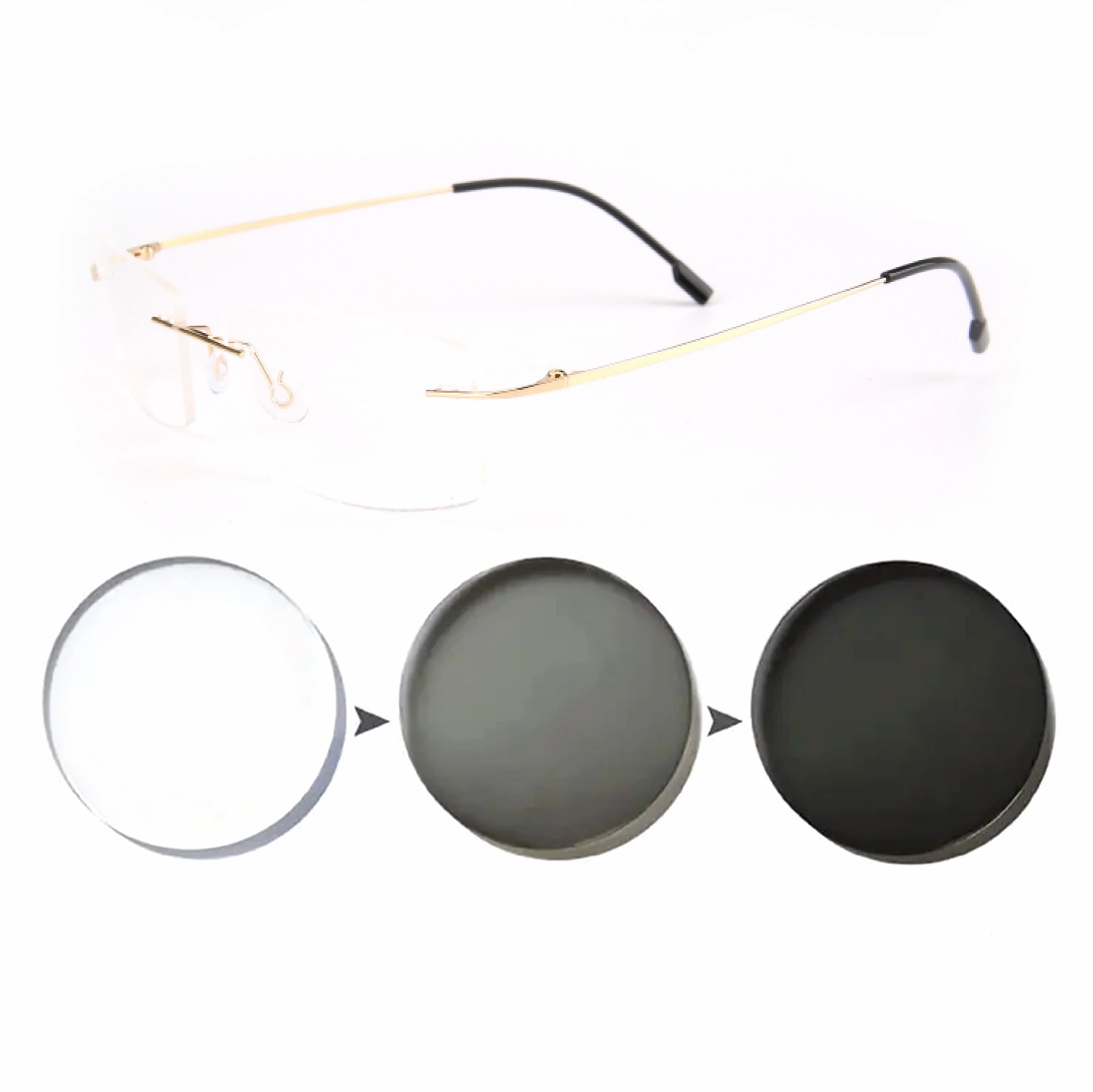 Lunettes de soleil photochromiques pour myopie, ultralégères, sans cadre, lunettes optiques finies, 