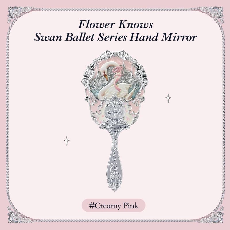 Miroir à main Flower Knows Swan Ballet Series, 3 types, outils de maquillage à relief exquis, blanc,