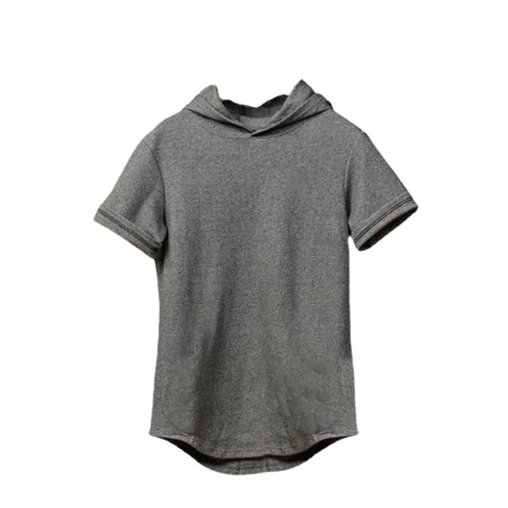T-shirt à capuche en coton pour homme, coupe slim, respirant, à manches courtes, pour la musculation