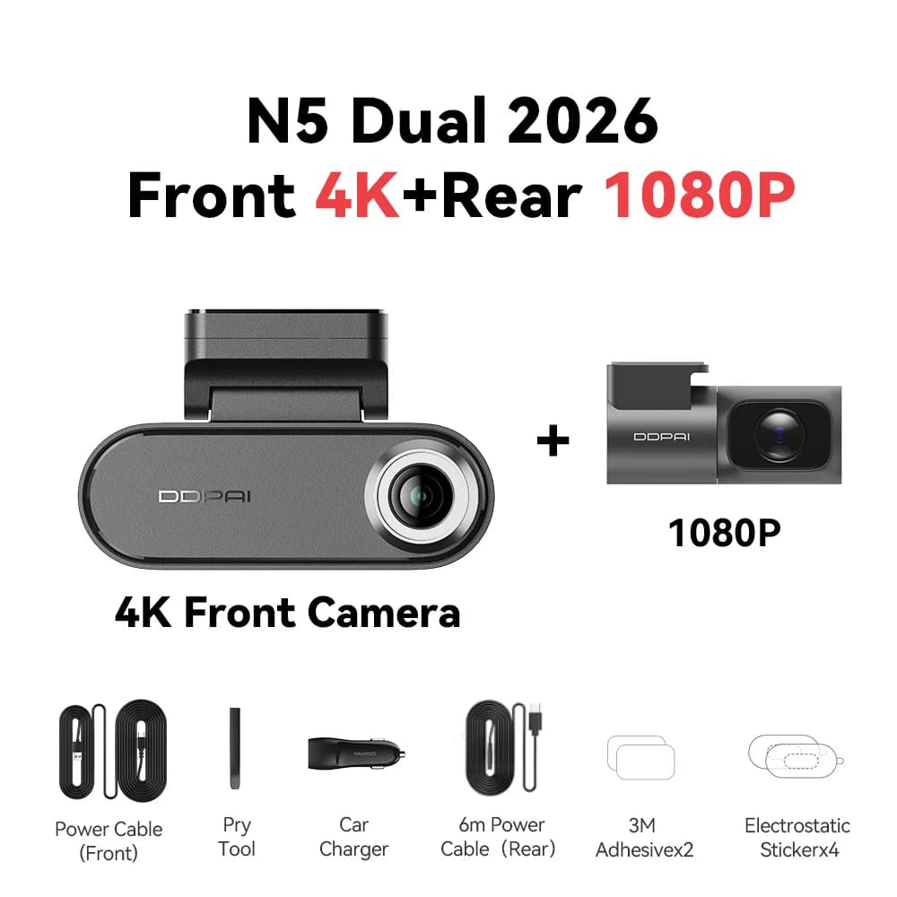 Caméra de tableau de bord double 4K HDR DDPAI N5 avant et arrière avec vision nocturne IA, WiFi 6, G