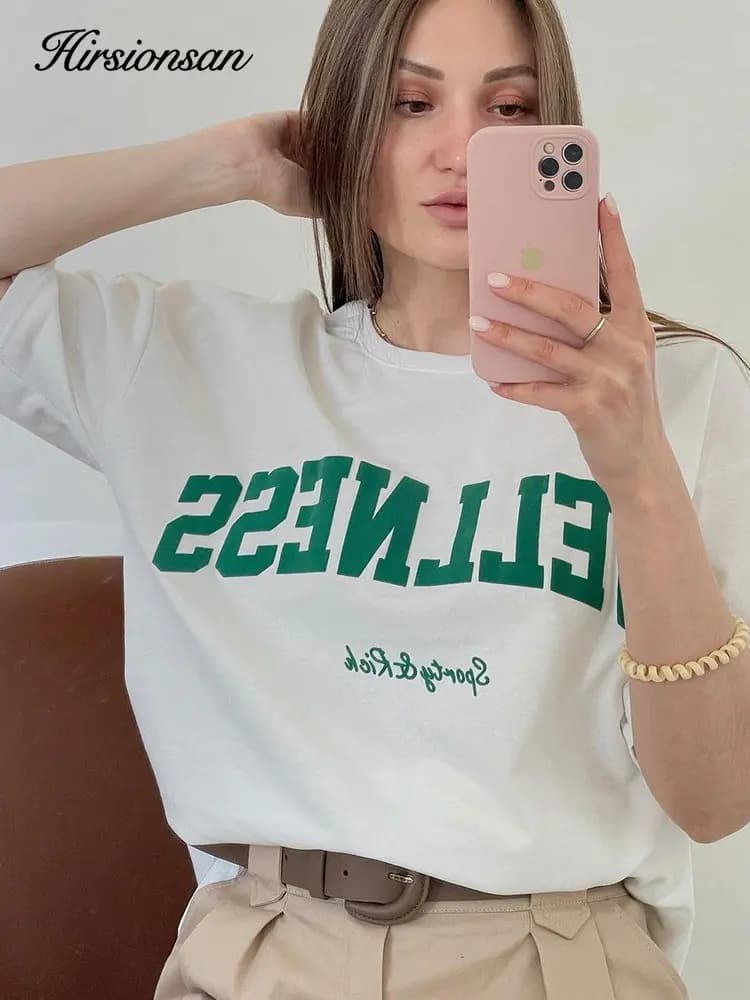 Hirsionsan Simple Haute Rue T-shirts Femmes Été Décontracté Doux O-cou T-shirts À Manches Courtes Fe
