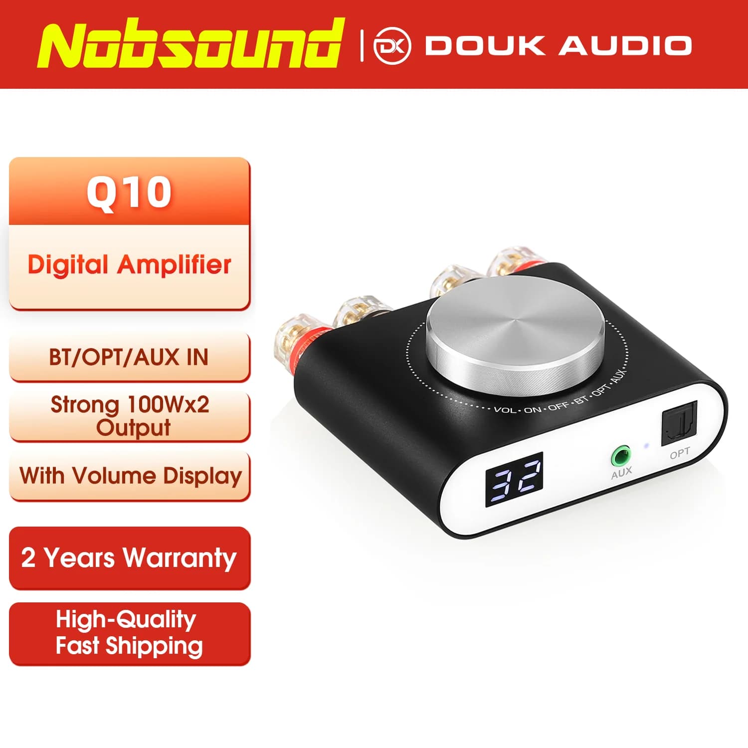 Nobsound Q10 Mini amplificateur numérique AUX/optique Bluetooth 5.0 récepteur HiFi classe D amplific