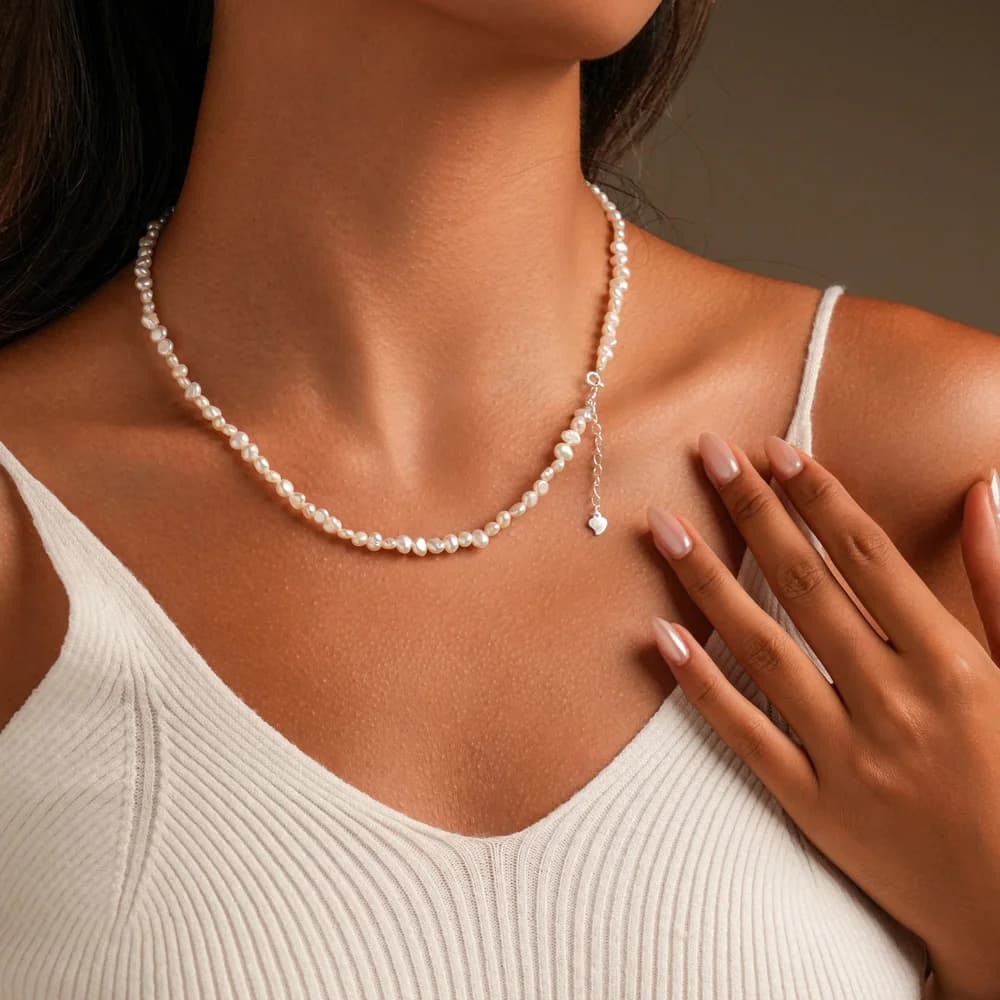 Colliers de perles d'eau douce baroques de 4-5 mm avec chaîne d'extension de 5 cm en argent sterling