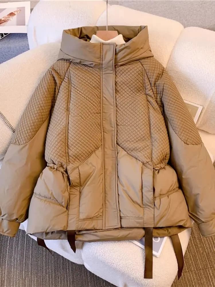 Manteau en duvet de coton pour femme, grand, épissé, solide, document adt, parkas à capuche, hiver, 