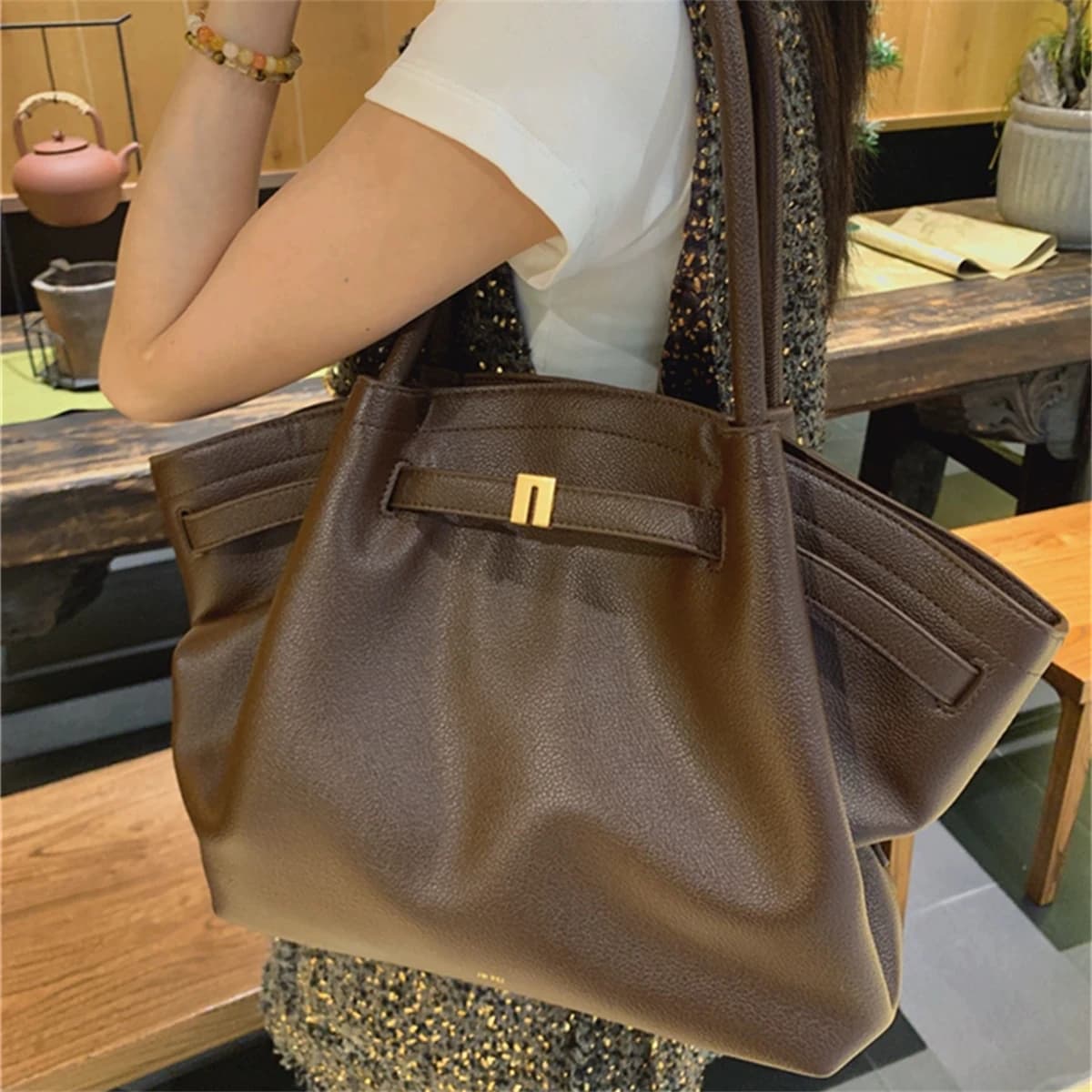 Sac à bandoulière en toile marron pour femme JW PEI, sac fourre-tout en cuir végétalien de haute qua