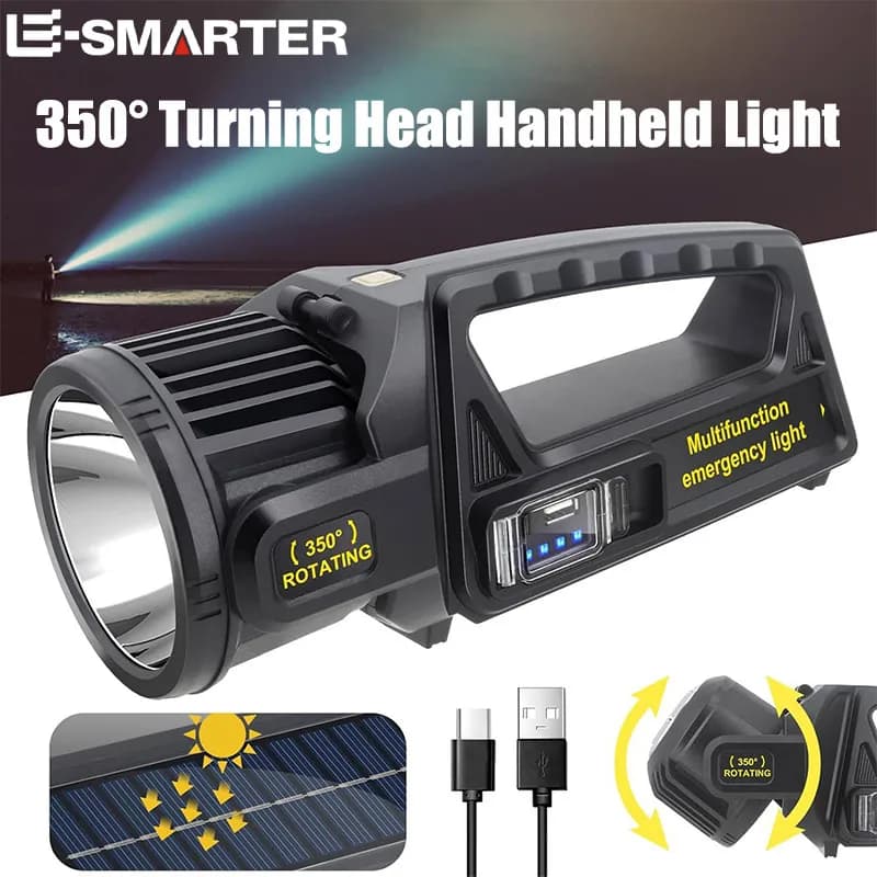 P50 Solaire De Charge Portable Puissant LED Lampe de Poche De Poche Projecteur USB Rechargeable Étan