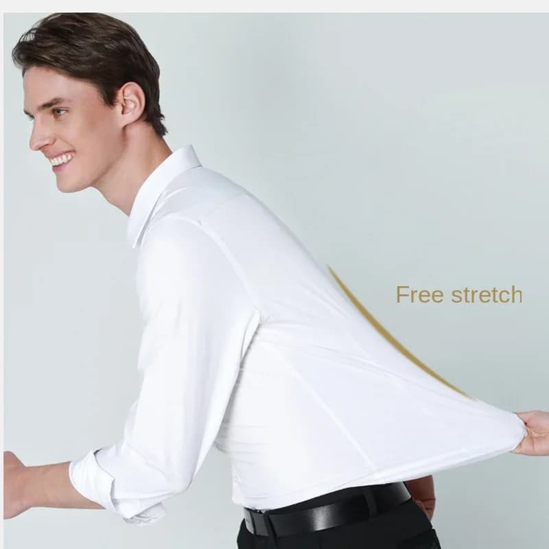 Chemise élastique à manches longues pour hommes, robe d'affaires sans repassage, tenue de travail pr