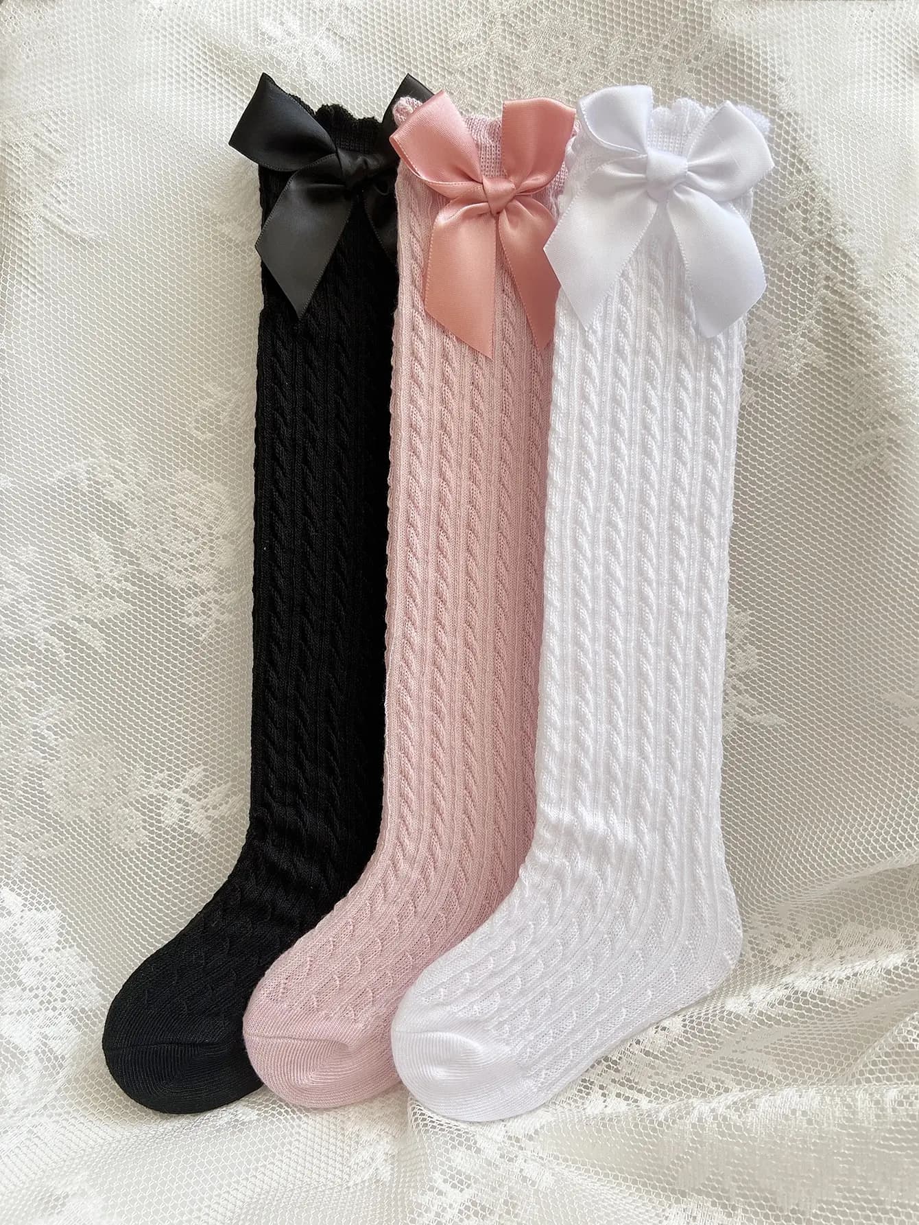 3 paires de chaussettes longues au-dessus du mollet pour filles