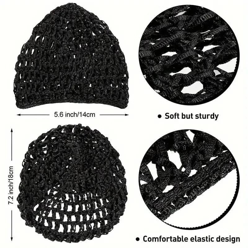 Bonnet de couchage pour usage quotidien, filet à cheveux en maille noire au Crochet, bonnet de soins