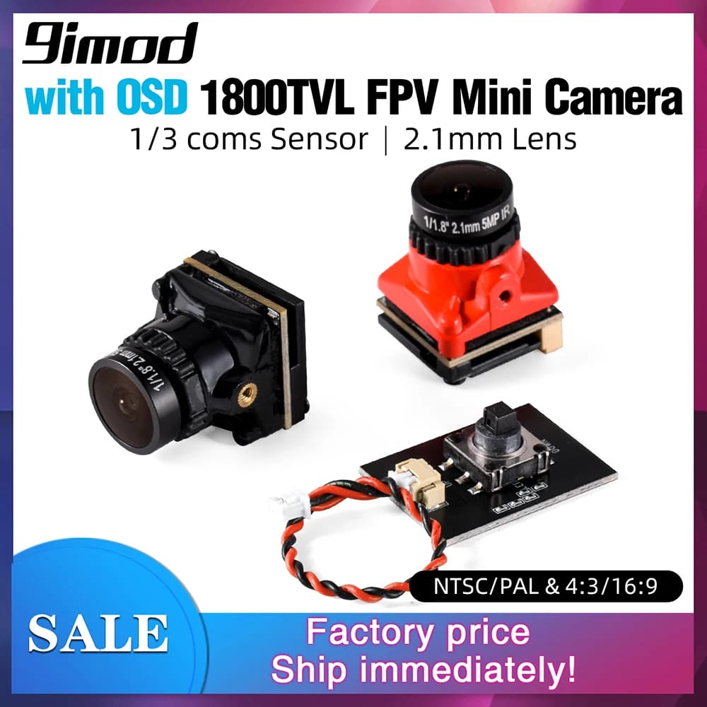 Caméra FPV 1800TVL 5MP 2.1mm 1/8 pouces, capteur starlight pour importateur de course RC FPV