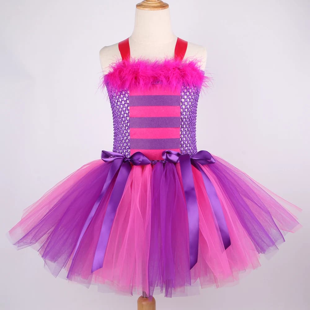 Filles Cheshire chat Costume enfants pays des merveilles dessin animé magique rayé chat Tutu robe fi