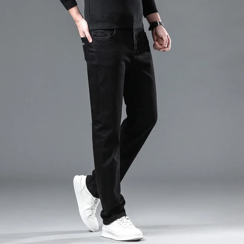 WTHINLEE hiver hommes noir droit Stretch Denim épais velours pantalon chaud jean décontracté polaire