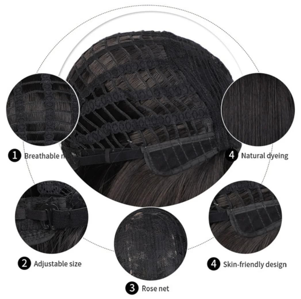 Perruque synthétique avec raie centrale sans frange, brun foncé, usage quotidien, cheveux naturels, 