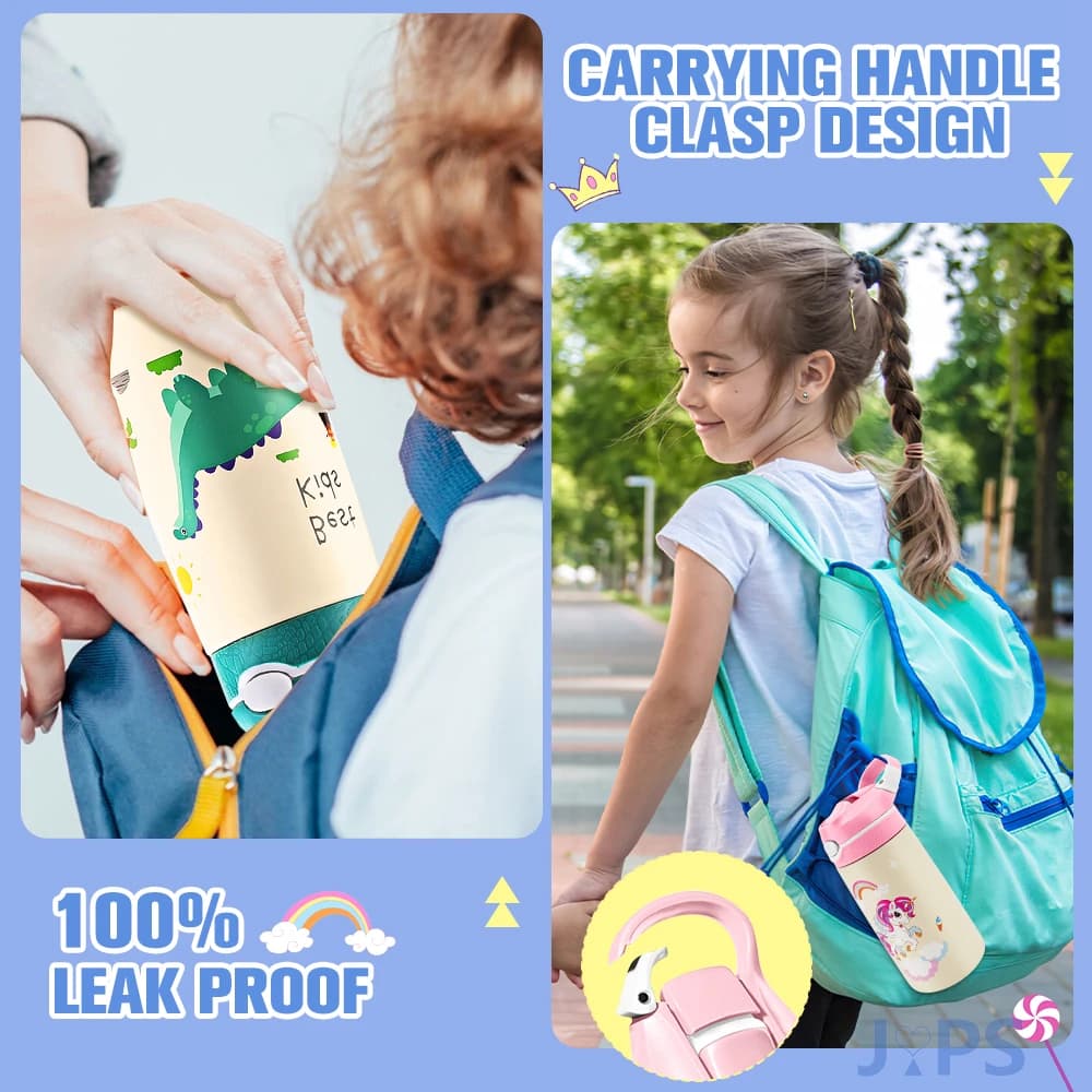Bouteille d'eau thermique en acier inoxydable pour enfants, tasse thermos de dessin animé mignon ave