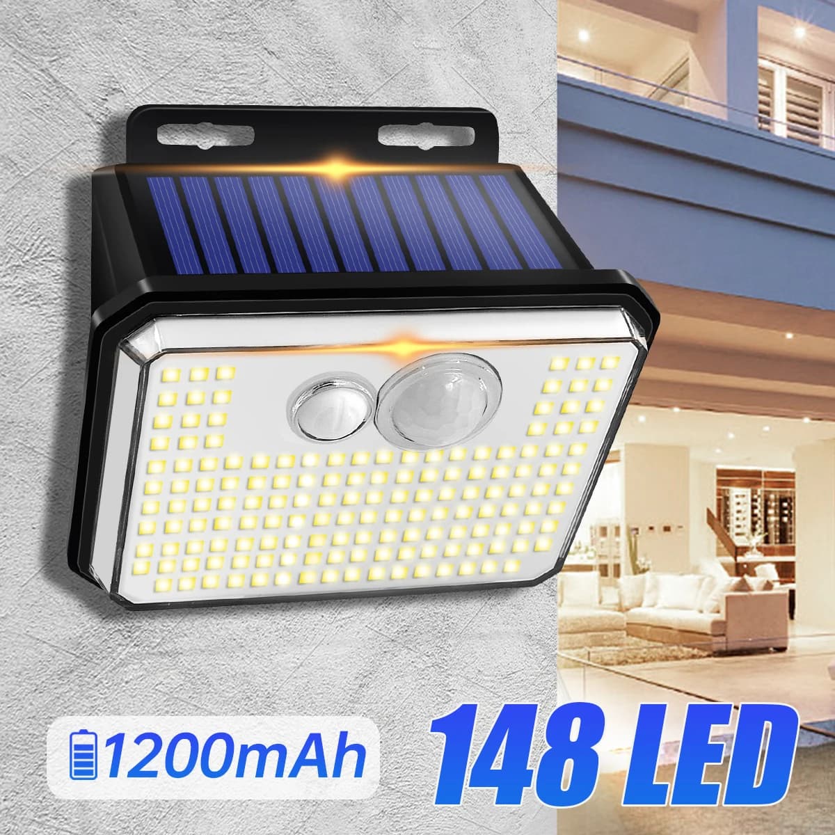 Applique Murale Solaire Imperméable Conforme à la Norme IP65 avec Capteur de Mouvement, Éclairage d'